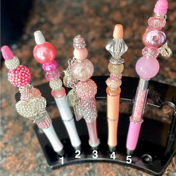 Handmade Pink & Silver Bling Beaded Pen | Rhinestone Charm Pen - Picture 2 of 14